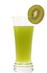 Kiwi juice and sliced kiwi isolated on white background