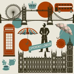 Abwaschbare Fototapete Doodle Londoner Wahrzeichen, Symbole und Ikonen
