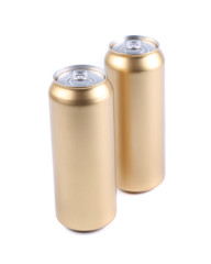 aluminum golden cans isolated on a white