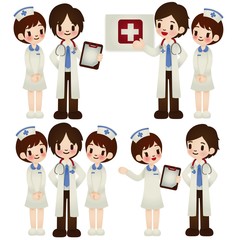 Doctor and nurse in various pose
