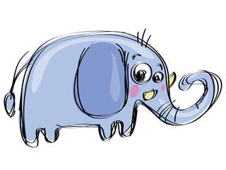 Cartoon baby elephant in a naif childish drawing style