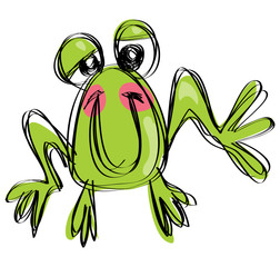Obraz premium Cartoon baby smiling frog in a naif childish drawing style