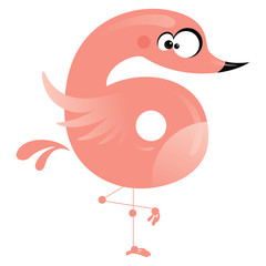 Number 6 cartoon funny pink flamingo