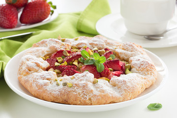 Pie with strawberries and rhubarb.