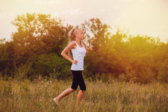 fitness woman sport blonde running runner girl nature lifestyle