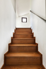 interior rustic house, wooden staircase view