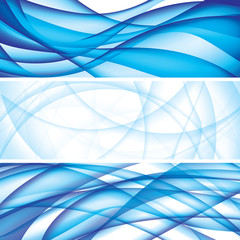 set of three banners, abstract headers with blue blots
