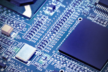 Close-up of electronic circuit board. Macro .
