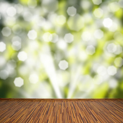 wooden planks with green bokeh background