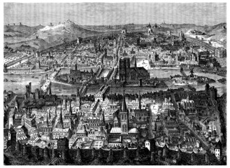 Paris - View 16th century - obrazy, fototapety, plakaty
