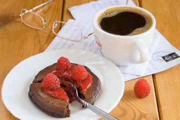 Chocolate Pancake with raspberry