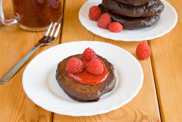 Chocolate Pancake with raspberry