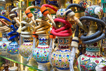 Bright colorful hookahs in the Grand Bazaar, Istanbul, Turkey