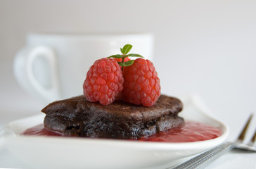 Chocolate Pancake with raspberry