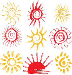 Set of hand drawn sun symbols