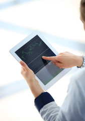 Close-up image of an office worker using a touchpad