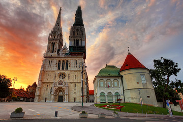 Zagreb Cathedral at sunrise. Croatia