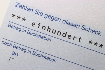 Verrechnungsscheck über 100 Eiuro