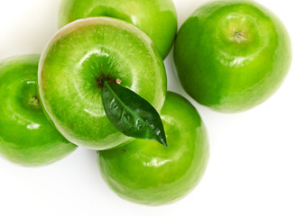 Green apple fruits isolated on white background