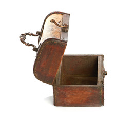 open wooden chest isolated on white background