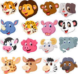 Obraz premium Zestaw kolekcja głowy zwierząt kreskówka