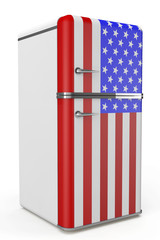 Retro refrigerator with the USA flag on the door