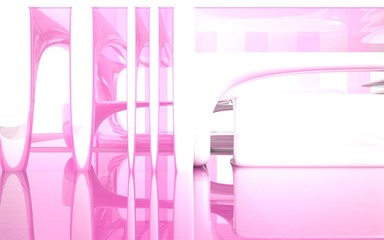 Abstract interior with pink glass and old tree