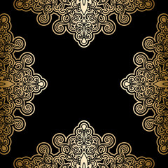 Vintage gold background, antique frame on black