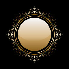 Vintage gold round frame on black