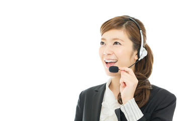 Beautiful business operator isolated on white background