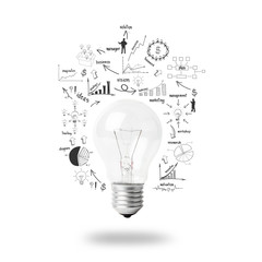 Light bulb with drawing business plan strategy concept idea