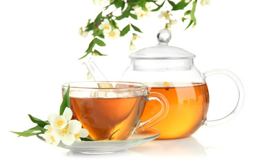 Cup of tea with jasmine, isolated on white