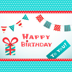 Happy birthday retro postcard with dot textured cloth borders