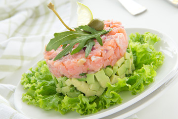 Salad with salmon and avocado.