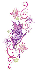 Obraz na płótnie Canvas Ranke, Blumen, Blüten, Schmetterling, Pastell