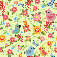 Children seamless texture with birds