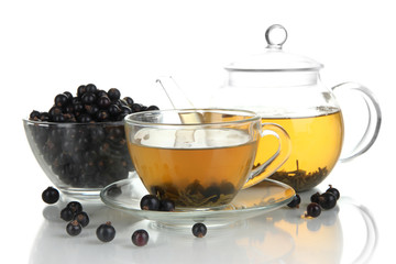 Cup of berry tea isolated on white