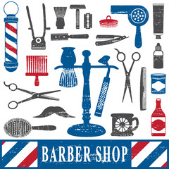 Vintage barber shop tools silhouette icons set 2 - 53790939