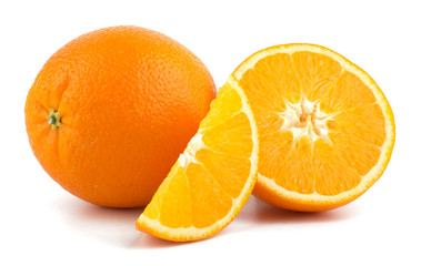 Orange fruit slice on white background