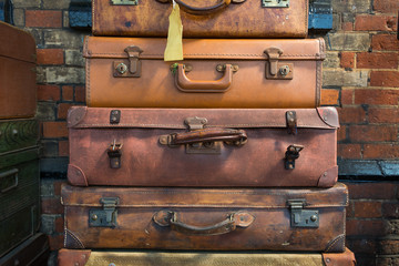 Old style suitcases ready for loading
