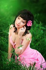 Naklejka premium Woman in a amazing secret garden