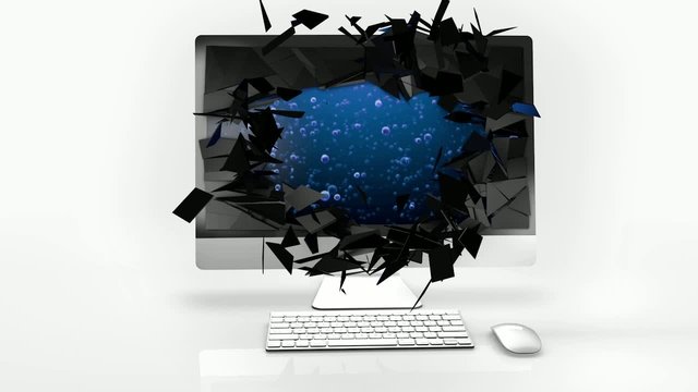 explosion of a computer screen in slow motion