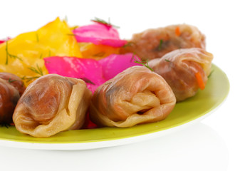 Stuffed cabbage rolls isolated on white