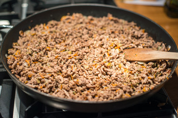 Minced meat in frying pan