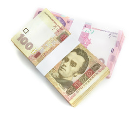 Pile of Ukrainian money, isolated on white