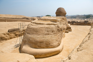 Famous ancient statue of Sphinx in Giza, Egypt
