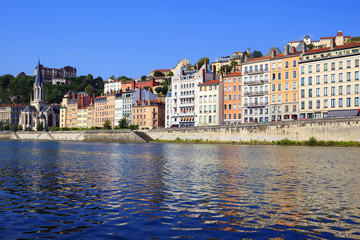 Lyon cityscape from Saone river
