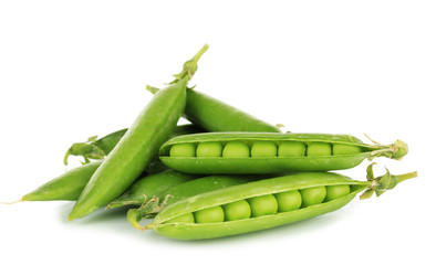 Sweet green peas isolated on white