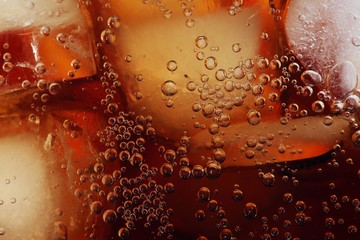 Cola with ice close-up - obrazy, fototapety, plakaty