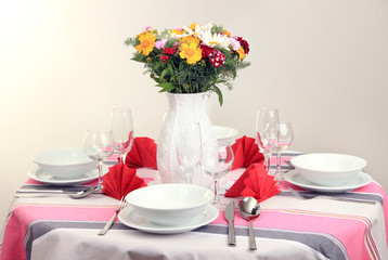 Beautiful table setting for breakfast
